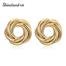 Shineland 2020 новые винтажные женские золотые серебряные цветные металлические простые дизайнерские круглые серьги-гвоздики ювелирные изделия свадебные аксессуары 2024 - купить недорого
