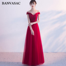 BANVASAC 2018 V Neck Lace Short Sleeve A Line Long Evening Dresses Elegant Party Tulle Pleat Backless Prom Gowns 2024 - buy cheap