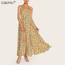 GIKING 2019 Summer Maxi Dress Women Sexy Deep V Floral Print Backless Spaghetti Strap Boho Party Dress Split Long Beach Vestidos 2024 - buy cheap