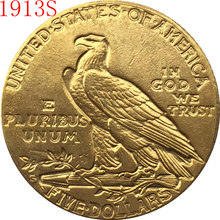 24-K gold plated 1913-S $5 GOLD Indian Half Eagle Coin Copy Free shipping 2024 - buy cheap