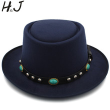 Men Wool Pork Pie Hat with Flat Fedora Hat for Gentleman Dad Gambler Fascinator Trilby Church Hat Size 58cm 2024 - buy cheap