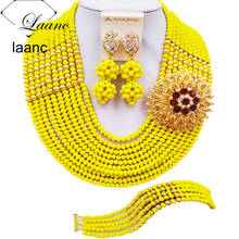 Laanc 10 Rows Opaque Yellow Nigerian Beaded Jewelry Set African Wedding Beads Crystal Bridal Jewelry Sets C22P014 2024 - buy cheap