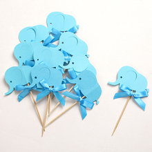 Custom Bow & Blue Elephant Cupcake Toppers,Baby Shower for Boy's Birthday Party Decoration Favors Cake Decorations Picks 2024 - buy cheap