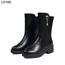 Zzpohe-botas femininas de salto alto, couro macio, à prova d'água, casual, plataforma de inverno 2024 - compre barato