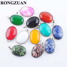 RONGZUAN New Natural Stone Pendant Black Agates Jaspers Jades Rhodochrosite Amazonite Blue-veins Stone Oval Bead Jewelry TBN377 2024 - buy cheap