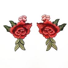 2PCS/1 Pair 15*11cm Embroidered Red with Green Lace Appliqued Patch Lace Flower Applique Trim Sewing Craft 2024 - buy cheap