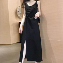 2019 Autumn Korean Women Sexy Solid Spaghetti Strap Dress Ankle-Length V-Neck Party Dress A-Line Vestidos Cute Clothing 2024 - buy cheap