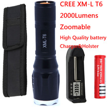 XM-L T6 2000 Lumens Zoomable LED Flashlight Torch Lantern light +1 x High Quality 18650 Battery + charger + holster 2024 - buy cheap