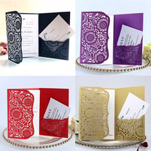 100pcs Laser Cut Wedding Invitations Card Elegant Tri-Fold Lace Business RSVP Greeting Card Wedding Event Party Favor Decoration 2024 - buy cheap