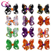 CN 3" Mini Halloween Hair Bows Hair Clips for Girls Funny Ghost Pumpkin Print Ribbon Bow Hairpins Festival Headwear 2024 - buy cheap