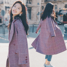 Женское длинное шерстяное пальто, свободное клетчатое пальто, Осень-зима 2019 2024 - купить недорого