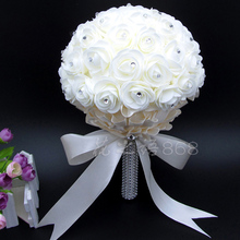 Buquê de rosas e damas de honra, branco, marfim, flor, buquê artificial de flores, buquê de noivas, cristais 2024 - compre barato