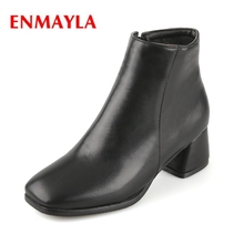 ENMAYLA-Botas de tacón cuadrado para mujer, botines cálidos de felpa corta, de puntera cuadrada, talla 34-43, ZYL566 2024 - compra barato