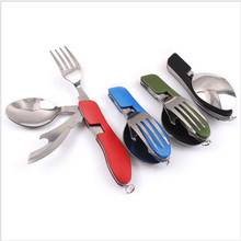 Practical 4 in 1 Folding Fork Knife Bottle Opener Multi-function Outdoor Camping Travel Picnic Stainless Steel Set 4 Colors 2024 - buy cheap