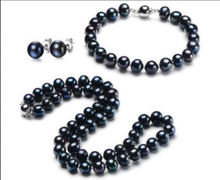 Очаровательный 10-11 мм натуральный черный жемчуг ожерелье браслет серьги набор 2024 - купить недорого
