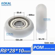 [R0828-10] 10PCS low noise 608zz ball bearing coated with PLASTIC POM roller wheel inner 8mm window door bearing pulley 8*28*10 2024 - buy cheap