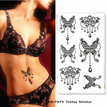 Nu-taty tatuagem temporária de borboleta alta, preta, arte corporal, braço, flash, tatuagens, 17*10cm à prova d'água, tatuagem falsa de henna sem dor 2024 - compre barato