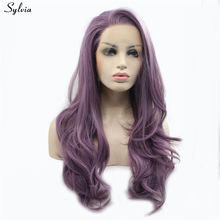 Sylvia Purple MixedColor Natural Wave Wig Synthetic Lace Front Wigs Heat Resistant Fiber Hair For Women 2024 - buy cheap