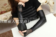 women's fashion long gloves black lace patchwork pu leather gloves sexy long fingerless driving gloves arm warmer 46cm 2024 - buy cheap