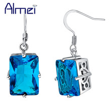 Almei 2017 Square Drop Earrings for Women Long Earring with Blue Red Crystal Stones Sliver Color Jewelry Gift Bijuteria R550 2024 - buy cheap