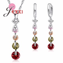 Colorful AAA Cubic Zirconia Genuine 925 Sterling Silver Crystal Jewelry Good Sale Necklace Earrings Sets For Women Ladies 2024 - buy cheap