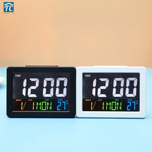 Electronic Alarm Clock Display Lcd Colorful Large Screen Digital Temperature Home Bedroom Watch Kitchen Student Silent Date Time 2024 - buy cheap