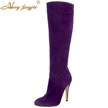 Purple Flock Mature Style Western Boots Round Toe Super Stiletto Heel Knee High Booties Women Party 16 46 Size Zipper Shoes 2024 - buy cheap