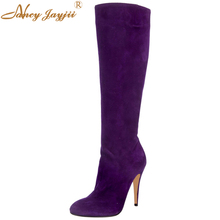 Roxo rebanho maduro estilo ocidental botas dedo do pé redondo super stiletto calcanhar joelho botas altas feminino festa 16 46 tamanho zíper sapatos 2024 - compre barato