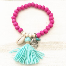 Bohemian Tassel Bracelet Colorful Wooden Beads Stretch Women Bangle 2022 New Jewelry Shell Pendant Beach Party Christmas Gift 2024 - buy cheap