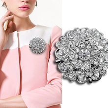 Casual Women Bridal Bouquet Rhinestone Crystal Brooch Pin Silver Plated Round Flower Bridal Jewelry Gift ATSI 2024 - buy cheap