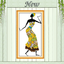 Mulher dança o cenário da áfrica, padrão impresso em tela dmc 14ct 11ct ponto cruz kits de bordado, conjunto de bordado, decoração de casa 2024 - compre barato