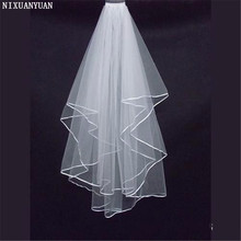 Cheap Simple White Ivory Two Layers Tulle Short Bride Wedding Veil With Comb Ribbon Edge Bridal Viel Wedding Accesories 2024 - buy cheap