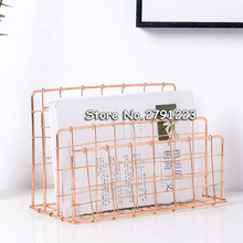 Metal Rose Gold Storage Basket Vogue Modern Chic Nordic Graceful Net Iron Desk Magazine Newspaper Book Organizer Storage Basket 2024 - buy cheap