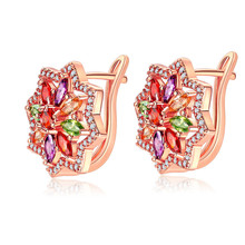 Ociki Rose Gold Color Bohemia Cubic Zirconia Colourful Crystal Earrings for OL Women Girls Star Drop Shipping Fashion Jewelry 2024 - buy cheap