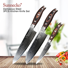 SUNNECKO 3 шт. кухонный нож Santoku Утилита шеф-повара набор 73-слойный Дамасская сталь острый Pakka Деревянная ручка X-mas подарочные режущие инструменты 2024 - купить недорого