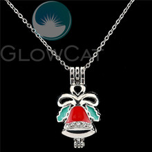 Colors Enamel Christmas Bell Bowknot Beads Pearl Cage Perfume Diffuser Pendants Locket Necklace K1080 2024 - buy cheap