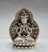 Elaborate Chinese Tibetan Silver Buddhism Fane 1000 arms Kwan-Yin Guan Yin Bodhisattva buddha statue 2024 - buy cheap