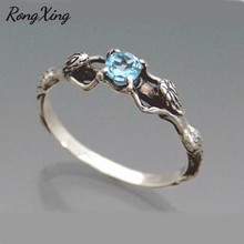 RongXing Antique Silver Color Mermaid Aqua Blue Zircon Rings for Women Vintage Silver Color Birthstone Ring Fashion Jewelry 2024 - buy cheap