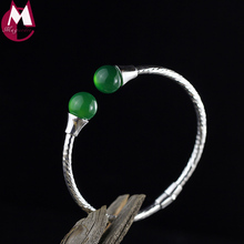 Pulsera de Jade VERDE Plata de Ley 925 auténtica para mujer, brazalete Simple de perlas negras, granate en espiral, SB45, 100% 2024 - compra barato