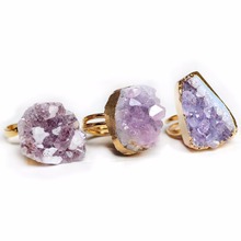 Кольцо женское с натуральным камнем, с фиолетовым кристаллом, подарок для свадебной вечеринки 2024 - купить недорого