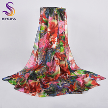 BYSIFA-bufanda de seda para mujer, accesorios de marca, Foulard de invierno con patrón Floral, 100% de seda roja y verde 2024 - compra barato