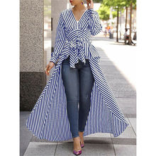 Elegant High Street Women Front Bow Knot Tie Striped Long Sleeve Shirt Dress Blouse Tunic Slim Fit Causal Tops 2024 - buy cheap