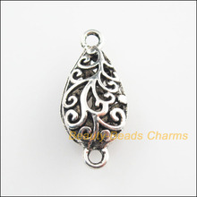 New 5Pcs Tibetan Silver Color Flower Teardrop Charms Connectors 13x29mm 2024 - buy cheap