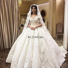 2021 Royal Luxury 3D-Floral Appliques Wedding Dresses Beaded Off the Shulder Lace Plus Size Bridal wedding Gowns Custom Made 2024 - buy cheap