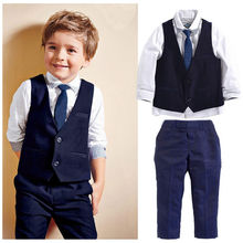 New Fashion Fashion Toddler Kids Boy Clothes Set Long Sleeve Patchwork Tops Shirt Waistcoat Pants Formal Suit Outfits 4Pcs Set 2024 - buy cheap