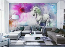 Papel de parede 3d branco cavalo pintado à mão flores 3d para sala de estar restaurante mural paredes piso 3d 2024 - compre barato