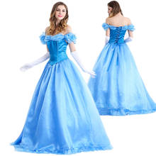 S-XXL New Adult Women Sexy Blue Halloween Party Princess Costume Outfit Fancy Cinderella Cosplay Gown Dress Gloves With Pettico 2024 - buy cheap