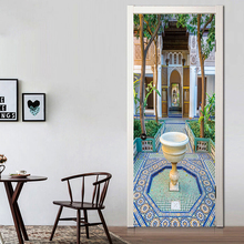 Креативный 3D стикер для двери, фото двора, домашний декор, наклейка, самоклеющиеся обои, водостойкая Фреска, ремонт двери гостиной 2024 - купить недорого