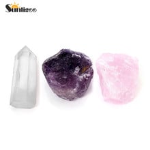 Sunligoo-Kit de terapia de cristal para curación de Reiki, amatista rugosa, piedras de cuarzo crudo, cuarzo transparente, punto de cristal de pie 2024 - compra barato