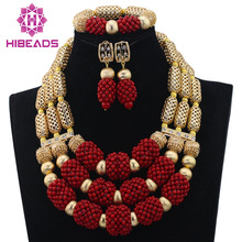 Latest New Red Coral Beads Bridal Jewelry Set Dubai Gold Statement Necklace Set for Bride Wedding Beads CNR621 2024 - buy cheap